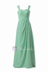 Floor length chiffon bridesmaid dress w/ straps mint elegant formal dress(bm732l)