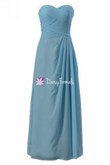 Powder blue unique chiffon bridesmaid dress floor length customized bridesmaids dress (bm732ls)