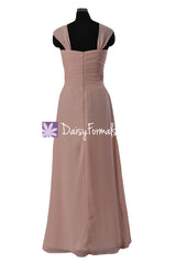 Lustrous Linen Chiffon Bridesmaid Dress Stylish Long Party Wears Pleated Dress (BM732)