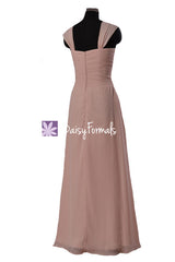 Lustrous linen unique chiffon bridesmaid dress stylish long party wears pleated dresses (bm732)