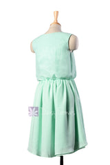 Short v-neck chiffon prom dress cocktail mint bridesmaid dresses online w/ cut-out shoulders(bm750)