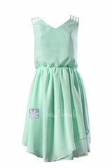 Short v-neck chiffon prom dress cocktail mint bridesmaid dress online w/ cut-out shoulders(bm750)