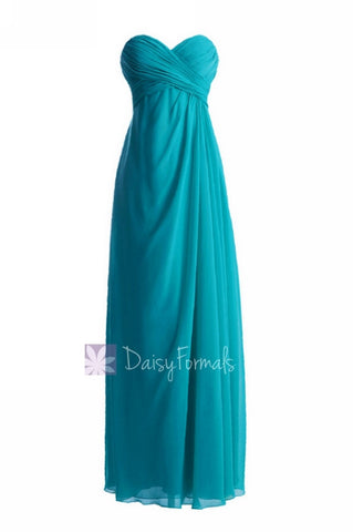 Fabulous Long Chiffon Prom Dress Sweetheart Teal Bridesmaid Dress(BM7712)