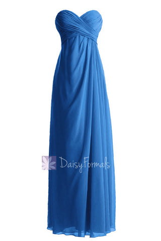 Hot Sale Floor Length Chiffon Bridesmaid Dress Empire Royal Blue Bridal Party Dress(BM7712)