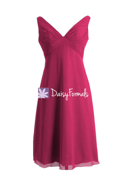 Magenta dye affordable bridesmaid dress empire party dress w/straps v neckline formal dress (bm7726)