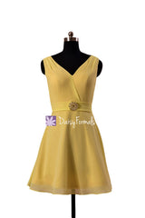 Goldenrod v-neckline party dress beach bridal party dress cocktail chiffon prom dresses w/straps(bm7732)