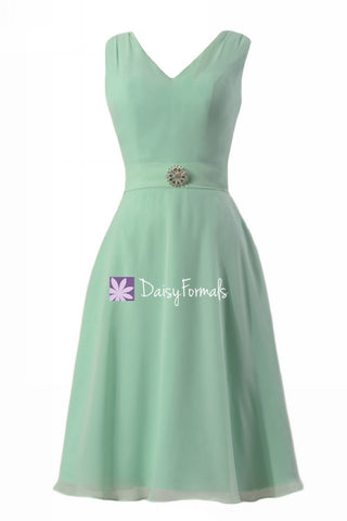 Mint Green Chiffon Wedding Party Dress V neckline Sexy Prom Cocktail Party Dress (BM7732)