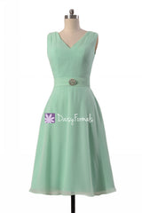 Mint green chiffon wedding party dress v neckline sexy prom cocktail party dresses (bm7732)