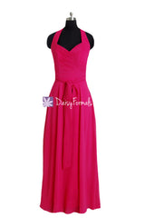 Full a-line chiffon party dress discount formal dress halter neckline navy bridesmaids dresses (bm7747)