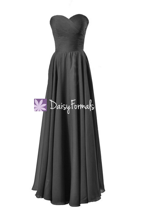 Long black chiffon bridesmaid dress strapless formal evening gown (bm7860)