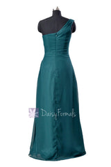 Elegant floor length chiffon bridesmaid dress one shoulder teal formal dresses(bm7872)