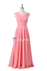 Off-shoulder elegant bridesmaids dress long light coral party dress sexy evening dresses w/v neckline (bm7888)