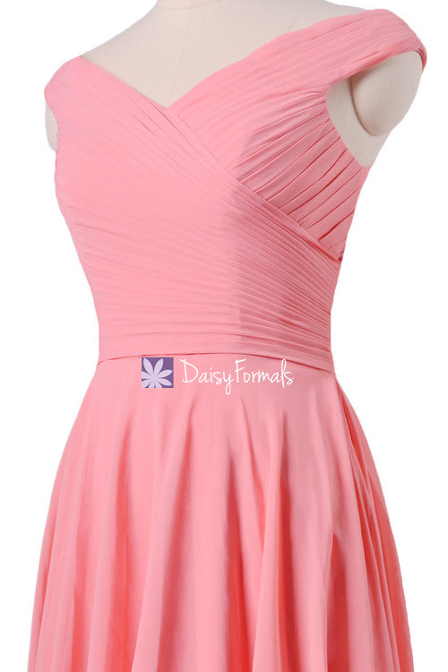 Off-Shoulder Elegant Bridesmaids Dress Long Light Coral Party Dress Sexy Evening Dress W/ V Neckline (BM7888) DaisyFormals-Bridesmaid and Formal Dresses in 59+ Colors Off-Shoulder Elegant Bridesmaids Dress Long Light Coral Party Dress Sexy Evening Dress W/ V Neckline (BM7888) DaisyFormals-Bridesmaid and Formal Dresses in 59+ Colors