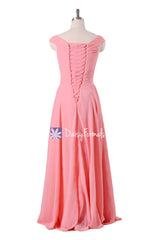 Off-Shoulder Bridesmaids Dress Long Light Coral Party Dress Sexy Evening Dress w/V Neckline (BM7888)