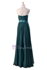 Charming strapless chiffon bridesmaid dress long dark teal evening dresses(bm7893)