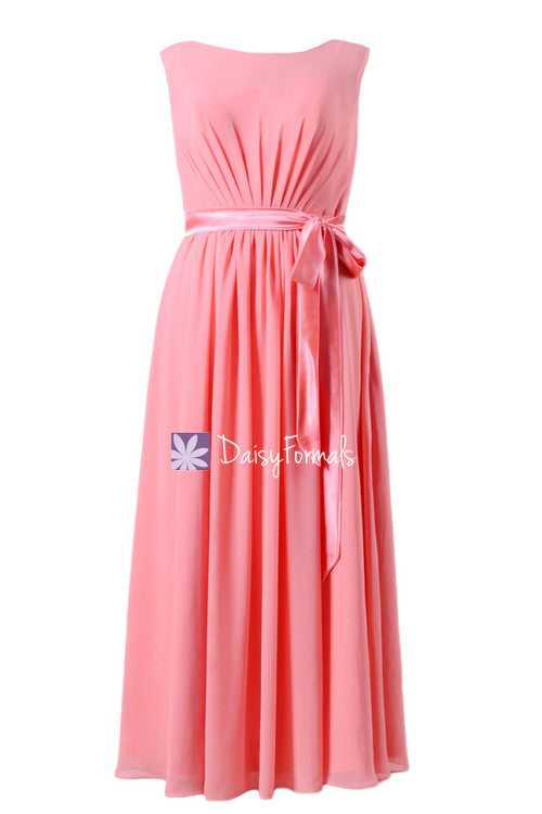 Plus size bridesmaids dress long modest prom dress light coral chiffon party dress (bm7897)