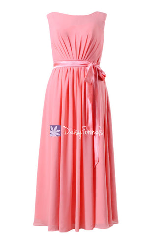 Plus Size Bridesmaids Dress Long Modest Prom Dress Light Coral Chiffon Party Dress (BM7897)