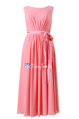 Plus size bridesmaids dress long modest prom dress light coral chiffon party dress (bm7897)