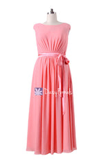 Plus size bridesmaids dress long modest prom dress light coral chiffon party dresses (bm7897)