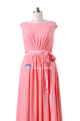 Plus Size Bridesmaids Dress Long Modest Prom Dress Light Coral Chiffon Party Dress (BM7897)