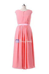 Plus Size Bridesmaids Dress Long Modest Prom Dress Light Coral Chiffon Party Dress (BM7897)