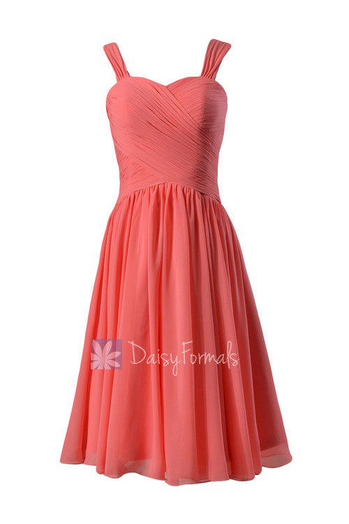 Coral Sweetheart Chiffon Bridesmaid Dress Elegant Knee Length Party Dr DaisyFormals-Bridesmaid and Formal Dresses in 59+ Colors Coral Sweetheart Chiffon Bridesmaid Dress Elegant Knee Length Party Dr DaisyFormals-Bridesmaid and Formal Dresses in 59+ Colors