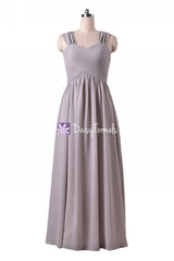 Glamorous Long Chiffon Evening Dress Light Brown Grey Beach Wedding Party Dress (BM800L)