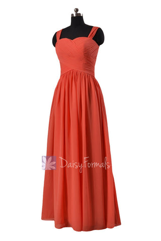 Pink Orange Sweetheart Long Bridesmaid Dress Chiffon Formal Dress w/ Straps(BM800L)