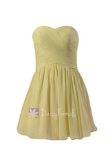 Cute strapless light yellow mini skirt party dress sweetheart chiffon discount bridesmaid dress(bm800n)