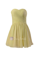Cute strapless light yellow mini skirt party dress sweetheart chiffon discount bridesmaid dress(bm800n)