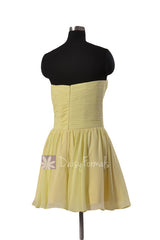 Cute Strapless Light Yellow Mini Skirt Party Dress Sweetheart Chiffon Bridesmaid Dress(BM800N)