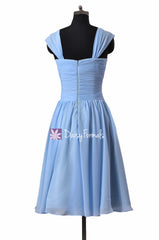 Short Chicory Blue Bridesmaid Dress Cocktail Dresses in Cyanus Blue w/Straps (BM800S)