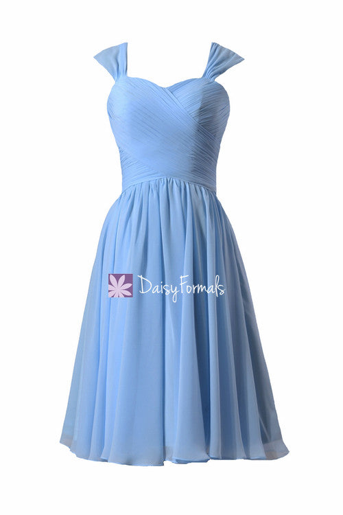 Short chicory blue bridesmaid dress cocktail dresses in cyanus blue w/straps (bm800s)
