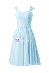 Elegant ice blue party dress short knee length simple blue bridesmaids dress (bm800s)