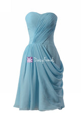 Chic sky blue bridesmaid dress knee length party dress custom evening dress(bm810)