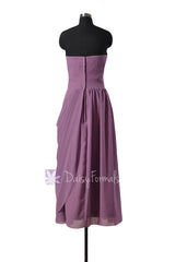 Pale mute lilac strapless bridesmaid dress long lilac sweetheart chiffon formal dresses(bm810l)