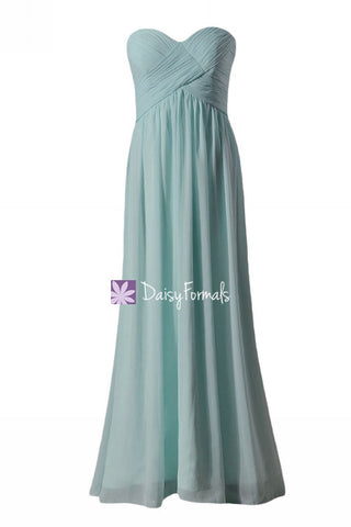Minty Blue Chiffon Evening Dress Long Hint of Mint Bridesmaids Dress (BM824)
