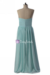Minty blue chiffon evening dress long hint of mint simple bridesmaids dresses (bm824)