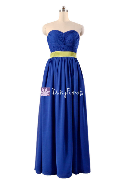 Custom quality bridesmaid dress blue green chiffon evening dress long bridal party dress (bm835ct)