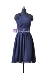 Deep blue chiffon bridesmaid dresses custom short bridal party dress formal dresses (bm837)