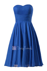 New knee length chiffon cocktail dress strapless royal blue cheap bridesmaid dresses(bm8487s)
