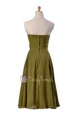 Tea length dark olive unique bridesmaid dress sweetheart chiffon party dresses(bm8487t)