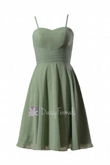 Knee length cocktail dress green chiffon bridal party dresses w/spaghetti straps(bm8487e)