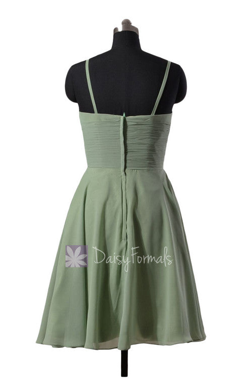 Knee Length Cocktail Dress Green Chiffon Bridal Party Dress W/Spaghett DaisyFormals-Bridesmaid and Formal Dresses in 59+ Colors Knee Length Cocktail Dress Green Chiffon Bridal Party Dress W/Spaghett DaisyFormals-Bridesmaid and Formal Dresses in 59+ Colors