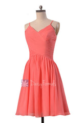Soft chiffon discount bridesmaid dress short coral formal dresses w/spaghetti straps(bm8515)