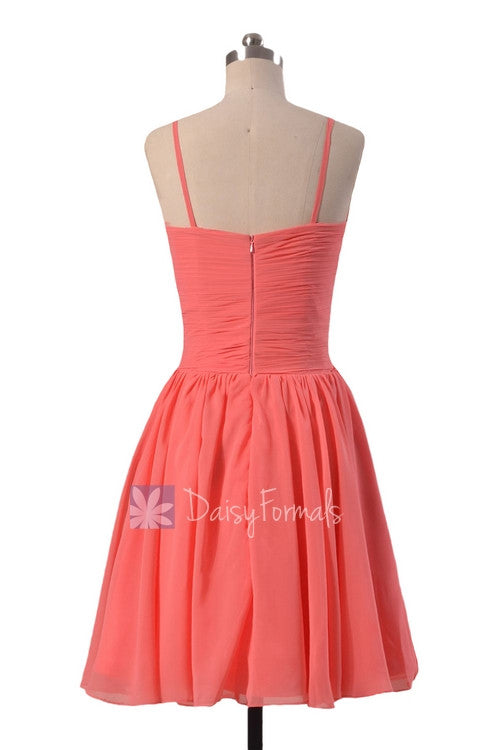 Soft Chiffon Discount Bridesmaid Dress Short Coral Formal Dress W/Spaghetti Straps(BM8515) DaisyFormals-Bridesmaid and Formal Dresses in 59+ Colors Soft Chiffon Discount Bridesmaid Dress Short Coral Formal Dress W/Spaghetti Straps(BM8515) DaisyFormals-Bridesmaid and Formal Dresses in 59+ Colors