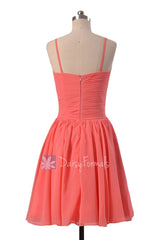 Soft Chiffon Bridesmaid Dress Short Coral Formal Dress W/Spaghetti Straps(BM8515)