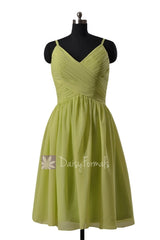 Chic green knee length bridal party dress online chiffon formal dress w/v-neckline(bm8515)