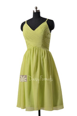 Chic green knee length bridal party dress online chiffon formal dresses w/v-neckline(bm8515)