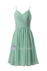 Pretty short mint chiffon formal dress wedding party dresses w/spaghetti straps(bm8515)